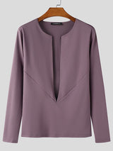 Men's Cutout V Neck Long Sleeve T-shirt SKUL45196