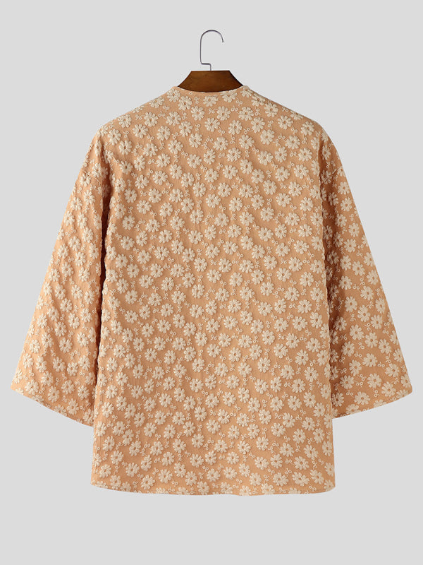 Men's Solid Jacquard Texture Short Sleeve Shirt SKUL26572