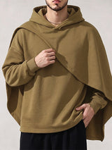 Men's Urban Casual Asymmetric Cape Overlay Drop Shoulder Long Sleeve Hooded Collar Hoodie SKUL82467