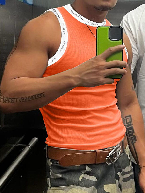 Mens Letter Print Patchwork Knit Tank SKUL02173