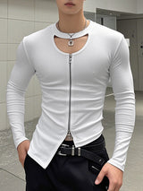 Mens Irregular Hem Hollow Long Sleeve T-shirt SKUK98998