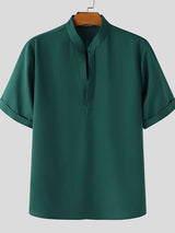 Men's Solid Color Stand Collar Short Sleeve Shirt SKUL49921