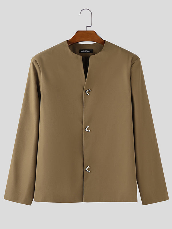 Men's Solid Color Loose Padded Shoulder Long Sleeve Blazer SKUL30806