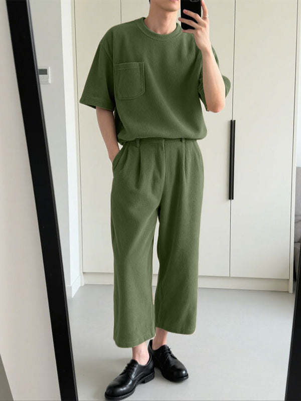 Men's Corduroy Casual Two Pieces Outfit SKUL23532