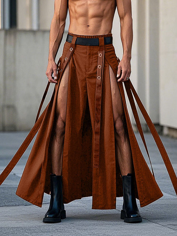 Mens Solid Color Long Slit Skirt SKUL11673