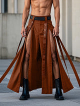 Mens Solid Color Long Slit Skirt SKUL11673