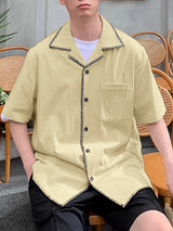 Mens Colorblock Cuban Collar Short Sleeve Shirt SKUL11573