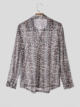 Mens Sheer Leopard Print Long Sleeve Shirt SKUK68194