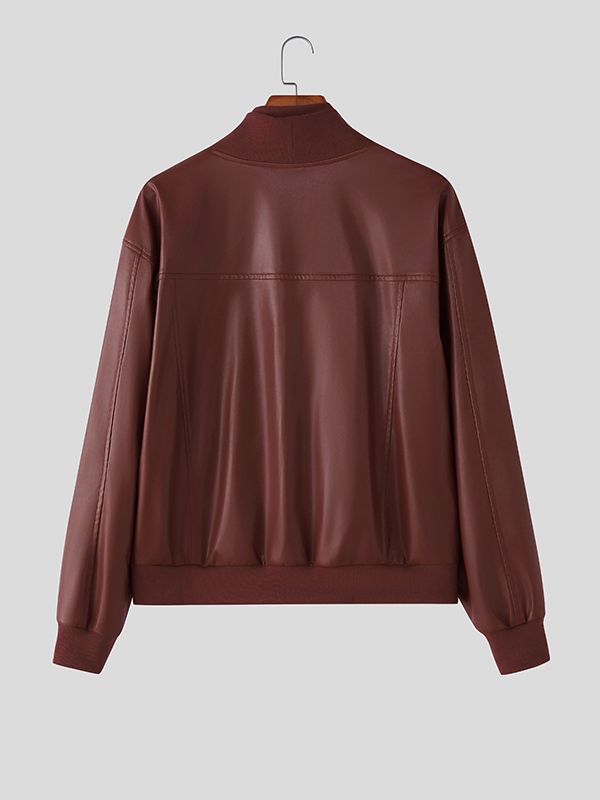 Men's Fake Two Piece Faux Leather Zip Long Sleeve Jacket SKUL40112