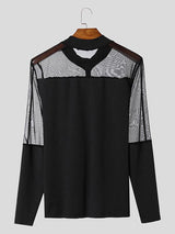 Mens Hollow Mesh Sheer Long-Sleeve T-Shirt SKUK84511