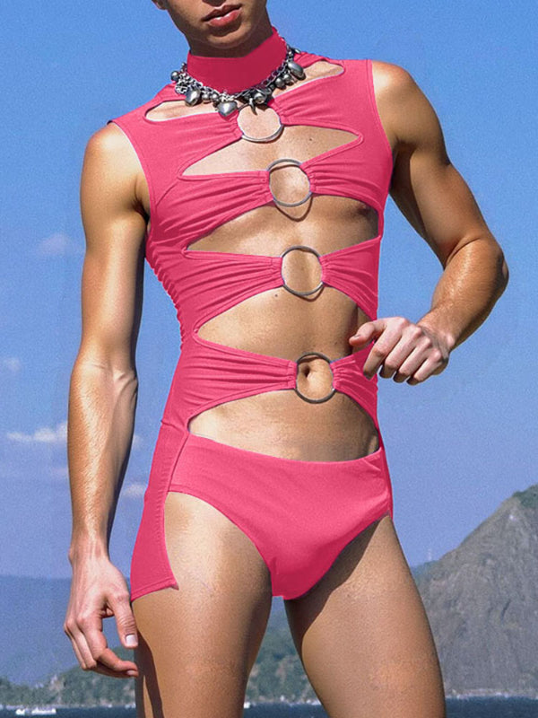 Men's Solid Color Cutout Slim Fit Bodysuit SKUL18647