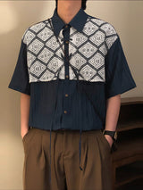 Mens Lace Patchwork Casual Short Sleeve Shirt SKUL21528