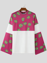 Mens Daisy Print Patchwork Long Sleeve T-Shirt SKUK80423