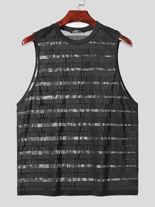 Mens Striped Mesh See Through Sleeveless Vest SKUK48903