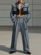 Men's Corduroy Colorblock Cropped Casual Two Pieces Outfit SKUL23736