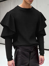 Men's Textured Ruffle Layered Crew Neck Long Sleeve T-shirt SKUL46331