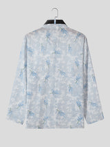 Mens Floral Print Buckle Design Chiffon Shirt SKUK46350