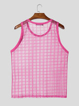 Men's Sheer Plaid Sexy Tank SKUL55314