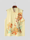 Mens Floral Print Lapel Collar Sleeveless Shirt SKUK60310