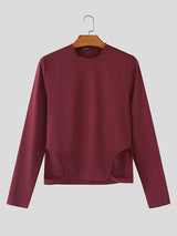 Men's Solid Color Side Cutout Long Sleeve T-shirt SKUL46515