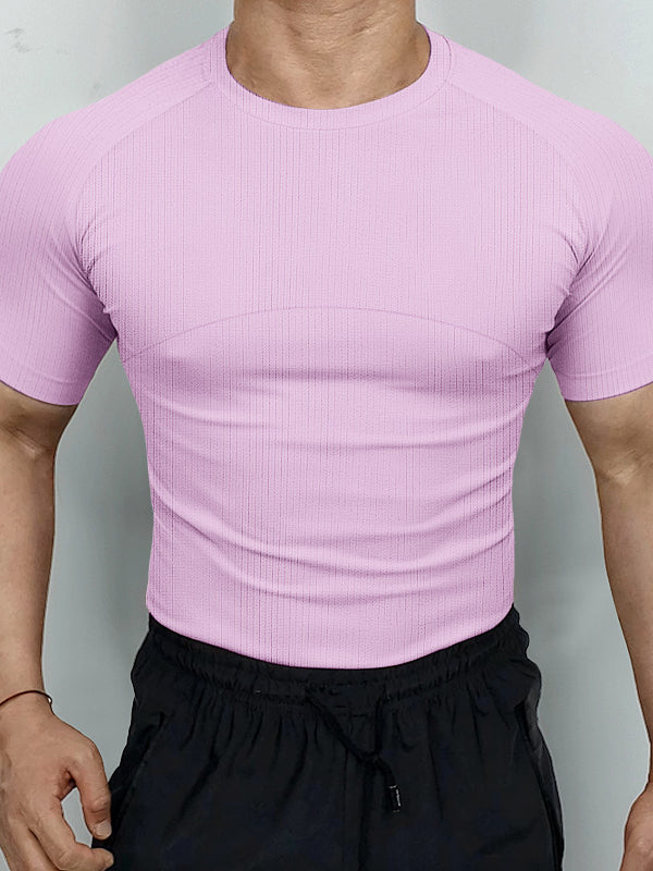 Men's Solid Color Textured Long Sleeve T-Shirt SKUL42541