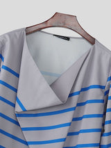 Men's Striped Print Off Shoulder Long Sleeve Shirt SKUL48583