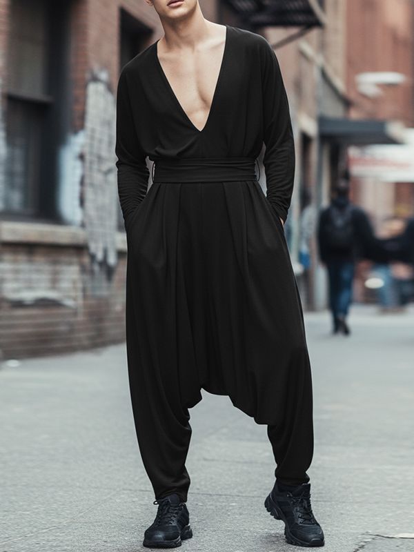 Men's Solid Color Deconstructed Harem Jumpsuit SKUL51257