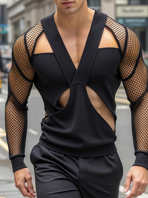 Mens Sheer Mesh Panel Long-Sleeve T-Shirt SKUK97037