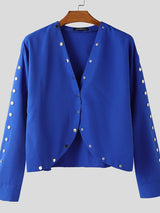 Men's Metal Stud Curved Hem Cropped Long Sleeve Cardigan SKUL41021