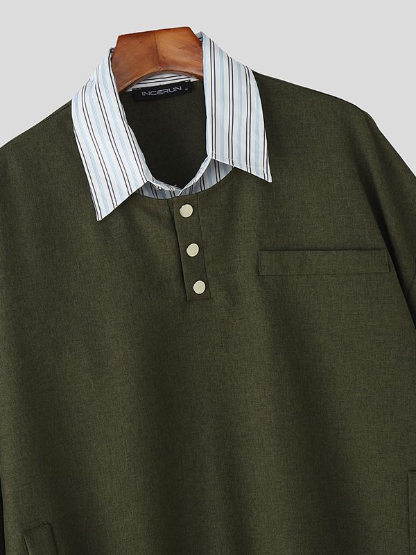 Men's Faux Two Piece Long Sleeve Shirt SKUL37698