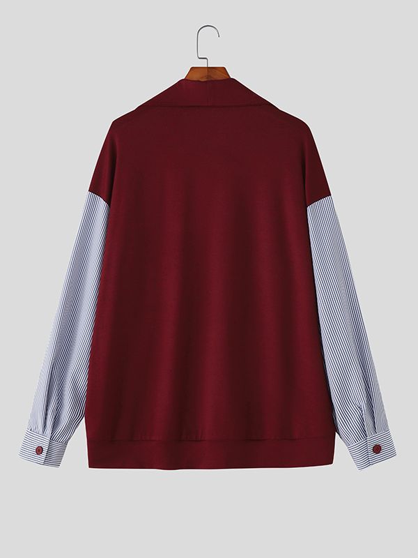 Men's Faux Two Piece Stripe Long Sleeve Shirt SKUL42539