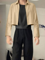 Men's Solid Color Zip Cropped Long Sleeve Jacket SKUL29607