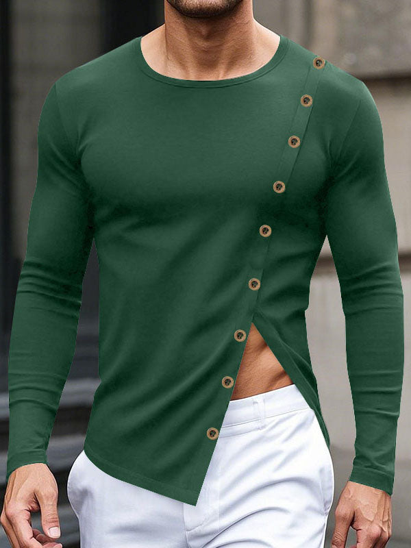 Mens Irregular Long-Sleeve Crew Neck T-Shirt SKUL00965