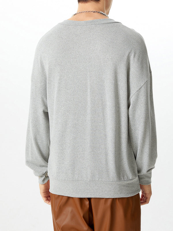 Mens Solid Color Deep V-Neck Long-Sleeve Sweater SKUK78592