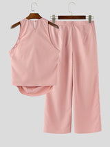 Men's Solid Color Halter Casual Two Pieces Outfit SKUL20254