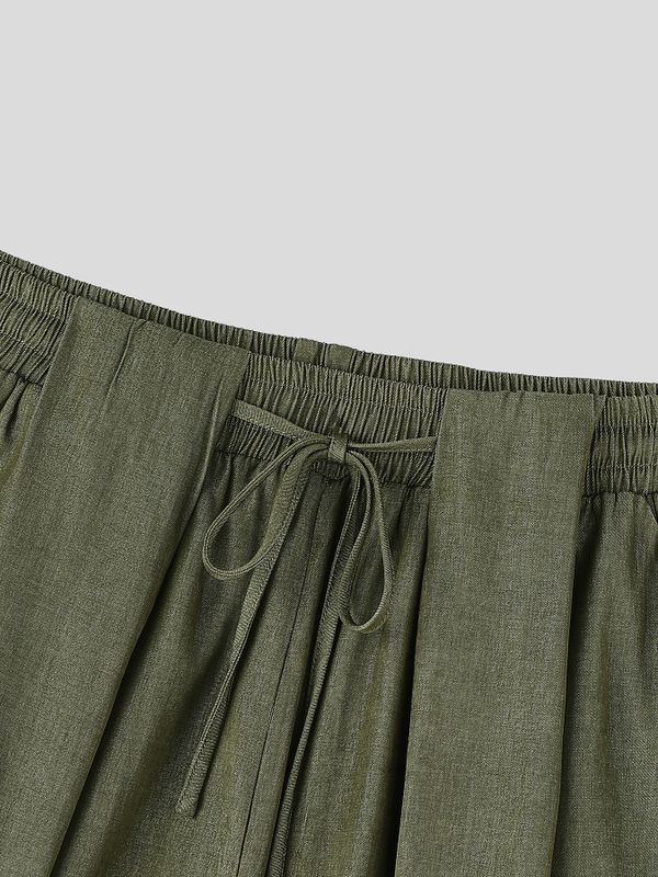 Men's Solid Color Tie Waist Casual Pant SKUL61168