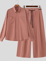 Men's Solid Color Button Two Pieces Outfit SKUL36610