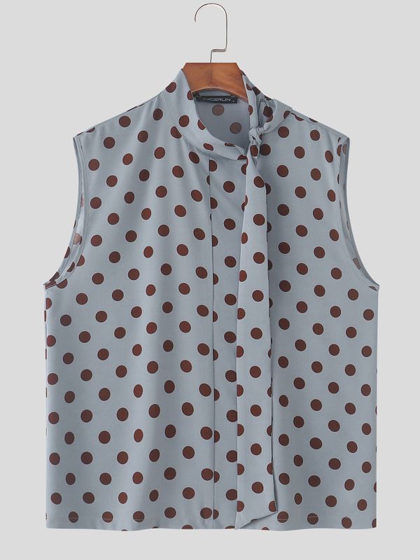 Men's Avant-Garde Polka Dot Print Halter Bow-Tie Neck Tank SKUL67069