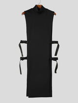 Men's Avant-Garde Darkwear Nightclub Party Side Buckle Strap High-Slit Long-Line Tank SKUL85220