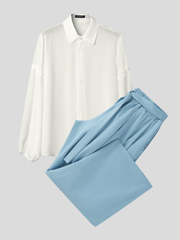 Men's Sheer Drawstring Loose Two Pieces Outfit SKUL36531