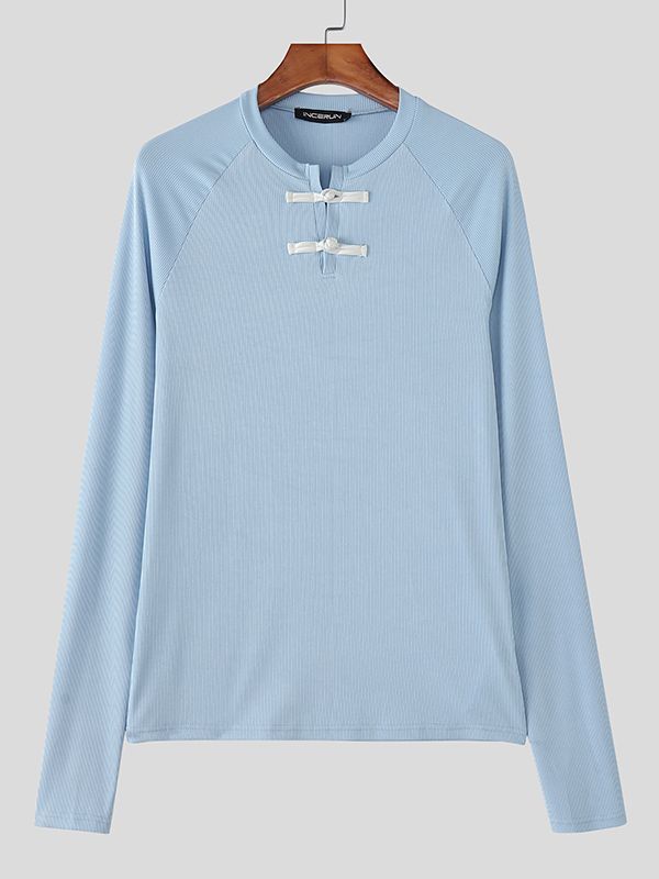 Men's Solid Color Textured Long Sleeve T-shirt SKUL45408