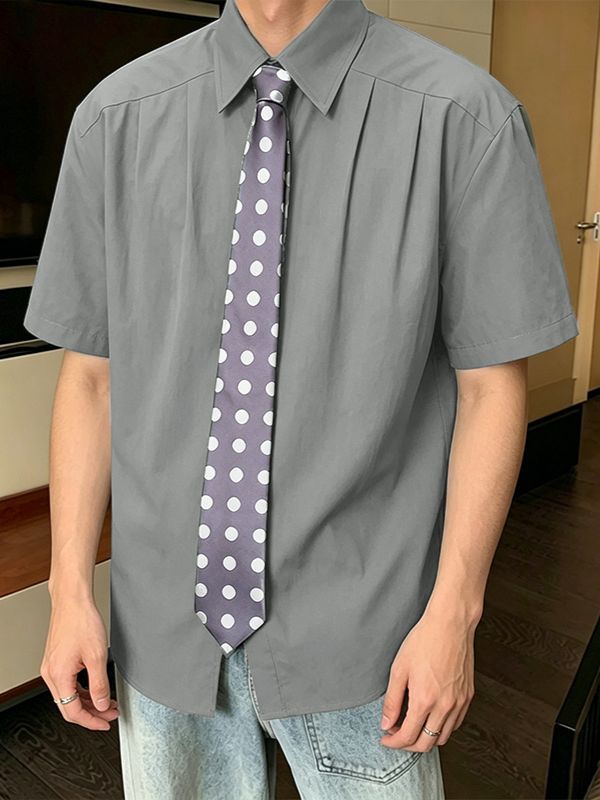 Men's Avant-Garde Contrast Polka Dot Tie Short Sleeve Shirt SKUL68891
