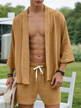 Mens Solid Color Minimalist Ruched Two Pieces Outfit SKUL13055