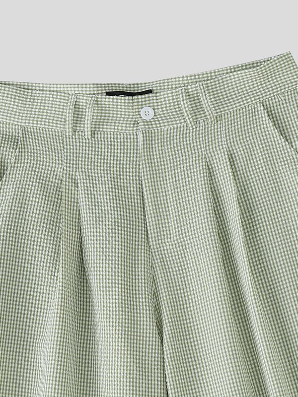 Men's Solid Color Plaid Loose Casual Short SKUL54099