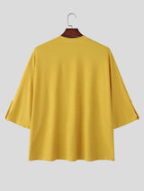 Men's Japanese Cityboy Ribbed Knit Texture Drop-Shoulder 3/4 Sleeve T-shirt SKUL74627