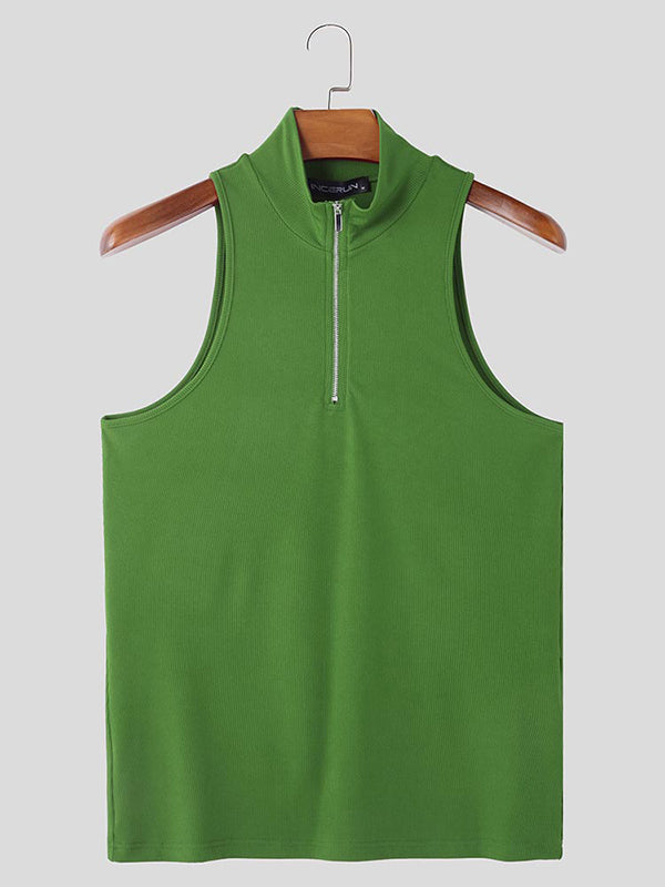Mens Solid Color Zipper Textured Tank SKUL03646