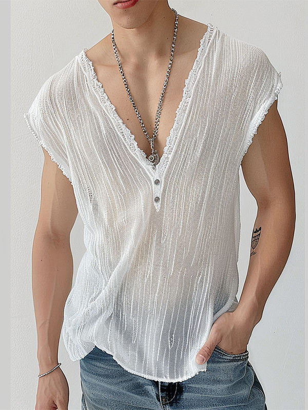 Mens Solid V-Neck Casual Sleeveless Vest  SKUK52101