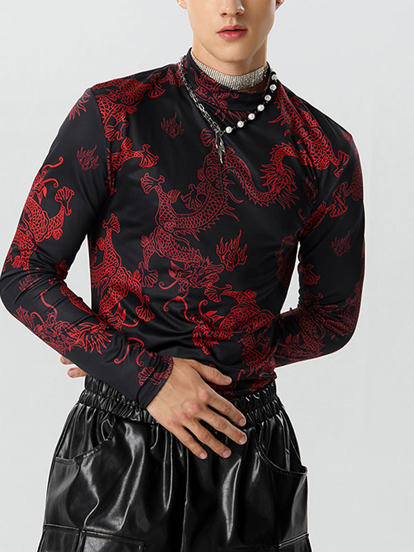 Mens Allover Dragon Print Long Sleeve T-Shirt SKUK26946