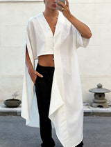 Men's Avant-Garde Asymmetrical Cropped High-Low Button-Up Cape Shirt SKUL64275