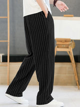 Mens Striped Drawstring Waist Casual Straight Pants SKUK33726